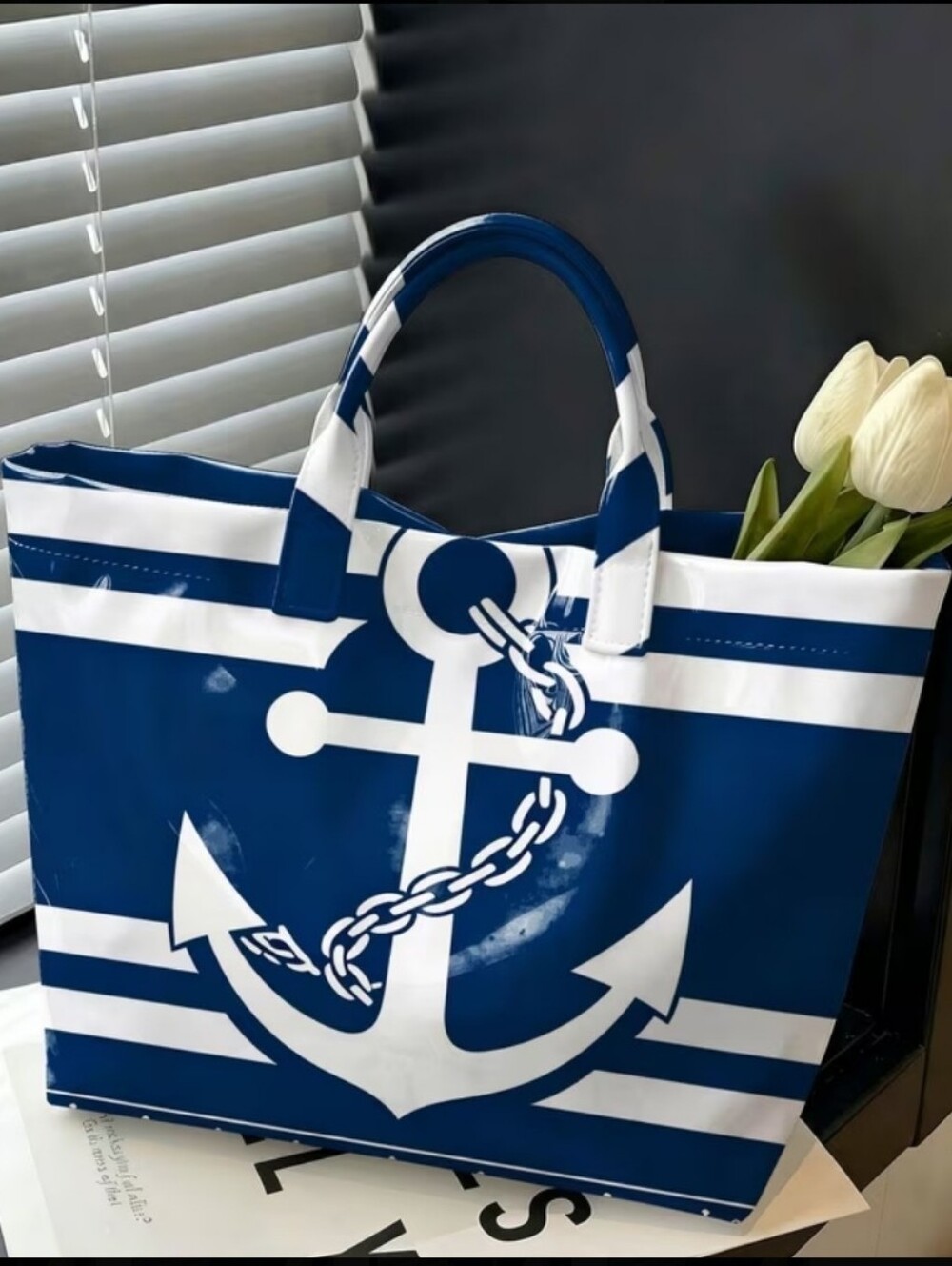 Blue Anchor Shoulder Tote Large Bag - Picture 4 of 5